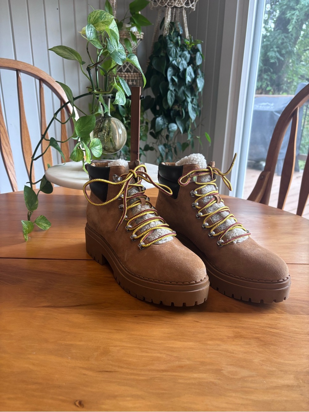 Marc Fisher LTD Women’s Brown Suede Hiker Boots with Shearling Collar